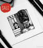 SALE - Guarded Cat in Window - Day 13 Inktober 2018 - Mini Cat Ink Drawing - Image 1
