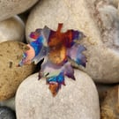 Flame painted copper leaf brooch