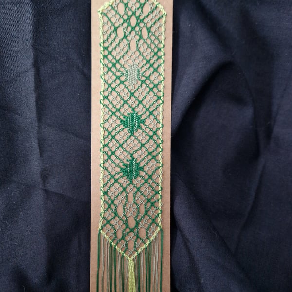 Bobbin Lace Bookmark in Shades of Green