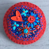 Hand Embroidered Button Heart Brooch