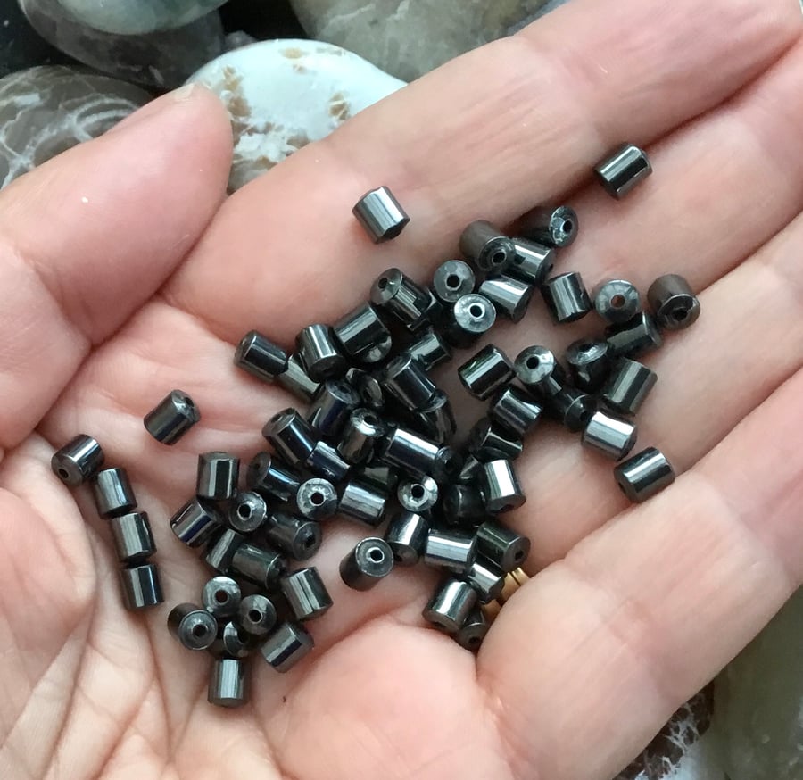 Set of 76 Straight Sided Hematite Barrel Gemstone Beads for Jewellery Designers.