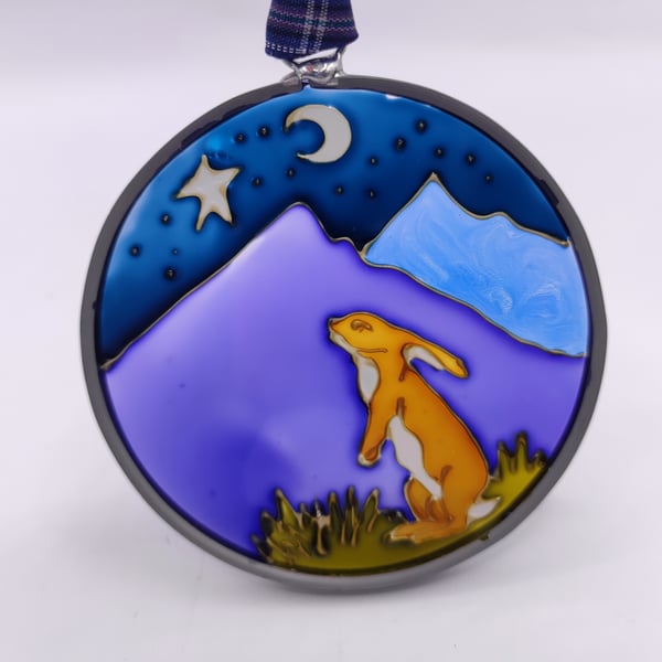 Handmade glass painted window hanging or Christmas tree bauble