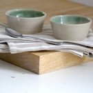 Handmade Stoneware Tapas Bowls: Green Swirl, Geometric V Shape, Set of 2