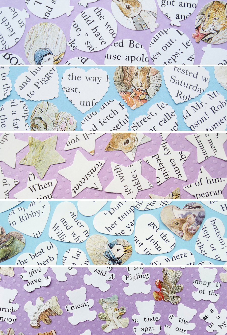 500 Beatrix Potter Confetti, 5 shape choices, Baby Shower Christening Party 