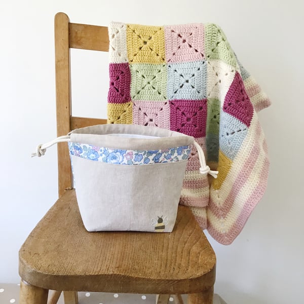 Embroidered Bee Project Bag