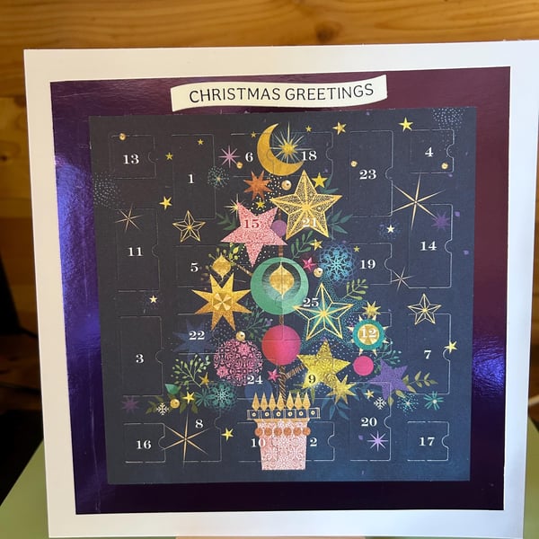 Oh Christmas tree Advent Calendar Card Handmade 8 inch square card, Christmas gr