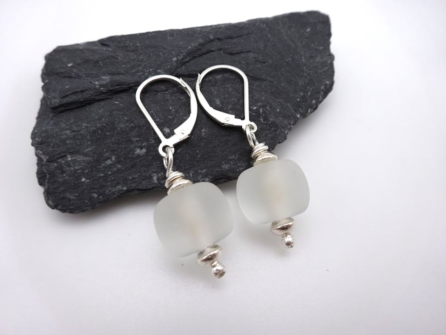 clear frosted lampwork glass earrings