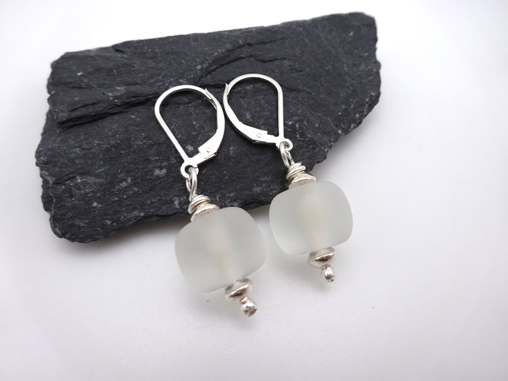 clear frosted lampwork glass earrings