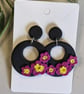 Black Earrings with Purple and Yellow Flowers