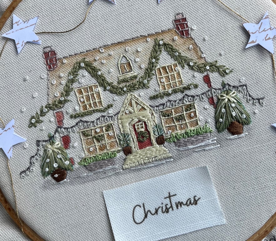 Yorkshire Christmas Cottage Embroidery Panel Only