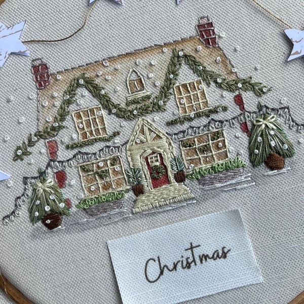 Yorkshire Christmas Cottage Embroidery Panel Only