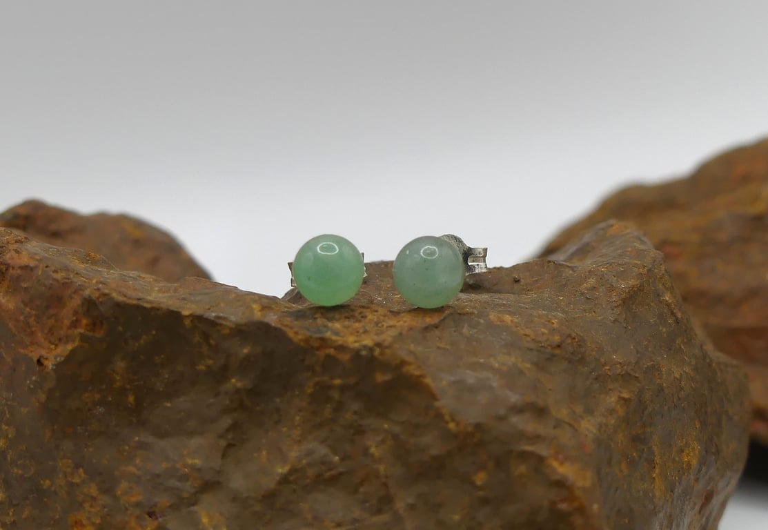 Green Aventurine 5mm Gemstones, Sterling Silver Stud Earrings.
