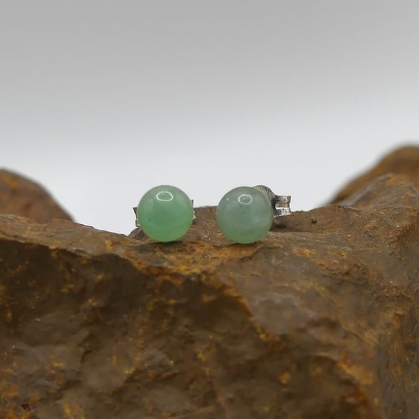 Green Aventurine 5mm Gemstones, Sterling Silver Stud Earrings.