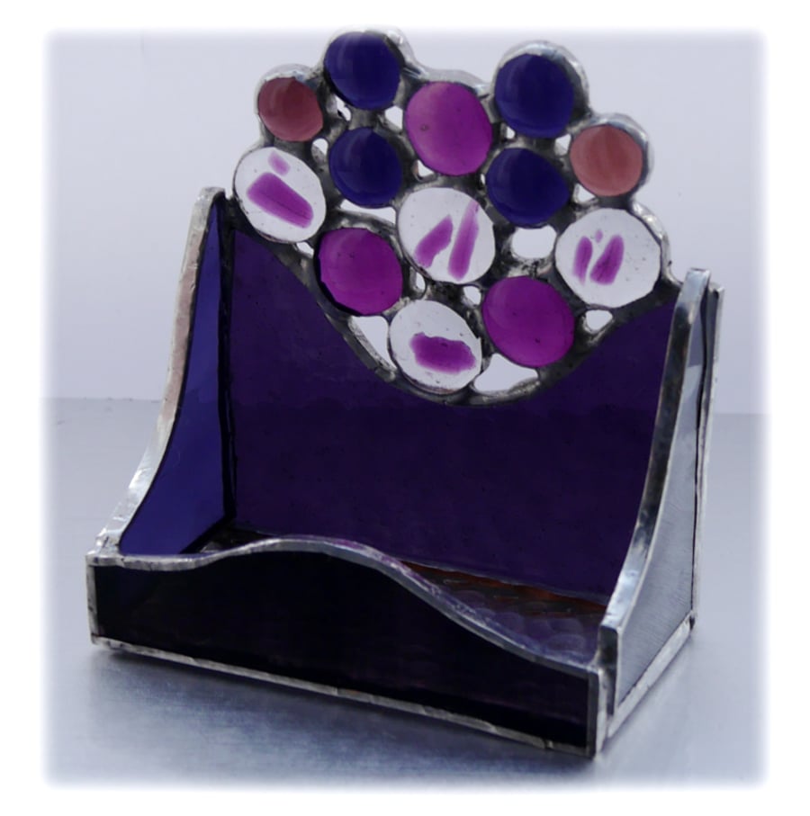 RESERVED Business Card Holder Handmade Stained Glass Purple 010