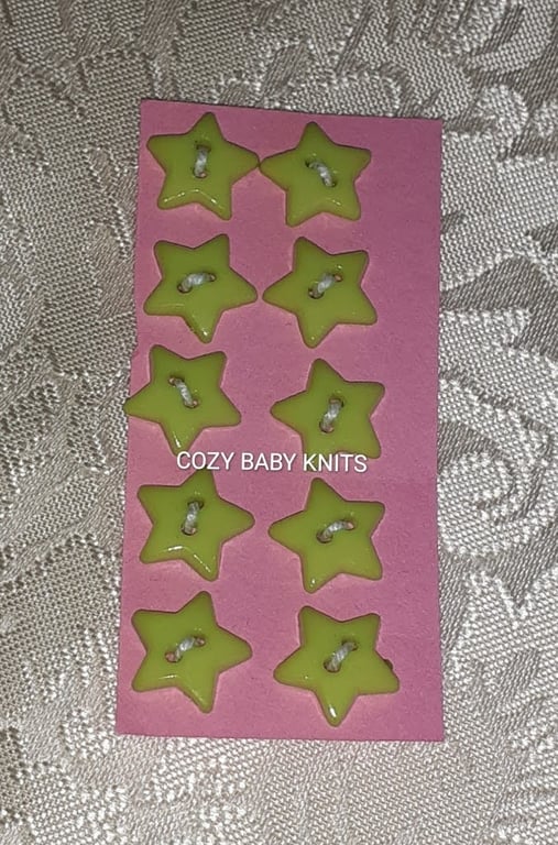 13MM PALE GREEN STAR PLASIC BUTTONS WITH TWO HOLES FOR ATTACHING 