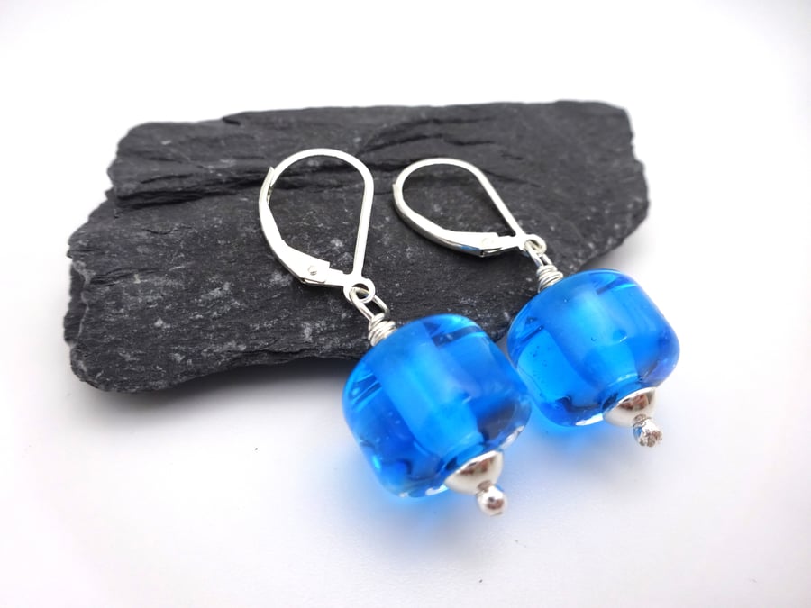 turquoise blue lampwork glass earrings