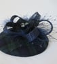 Black Watch Tartan Navy & Black Cocktail Percher Fascinator Mini Hat  - Image 6
