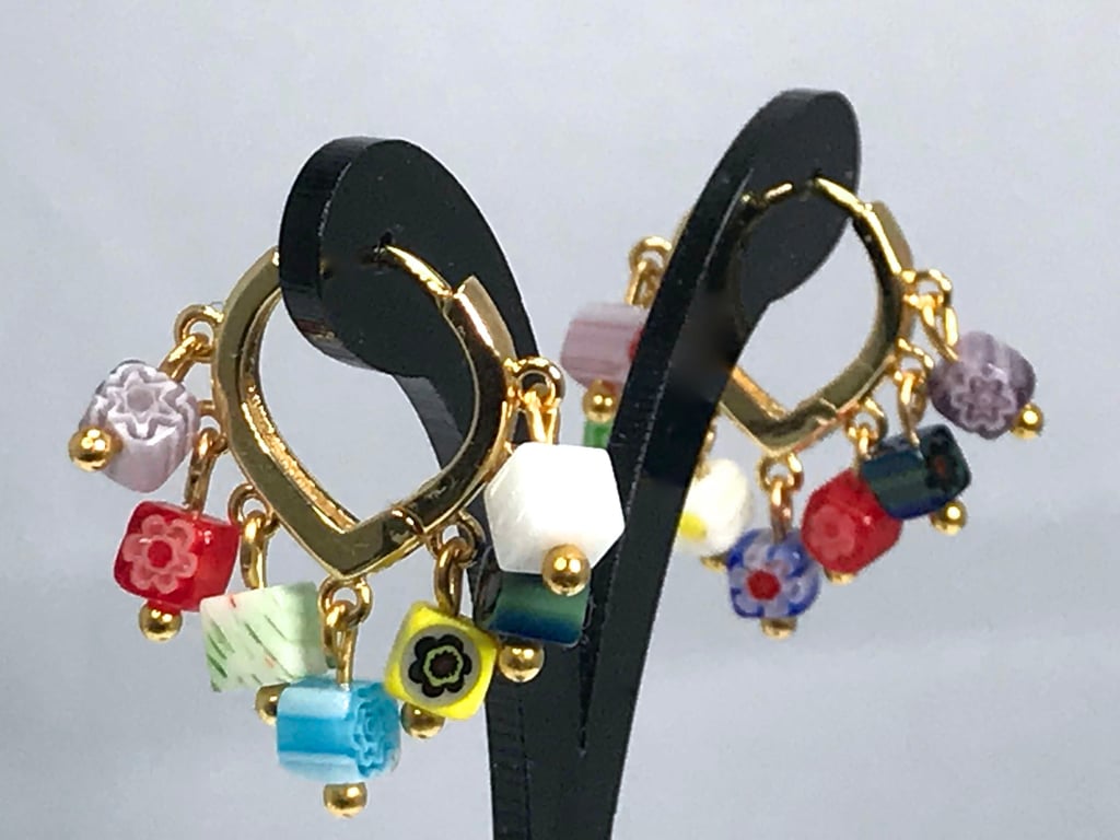MURANO GLASS EARRINGS huggie gold plated mult coloured 