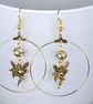 FAIRY HOOP EARRINGS gold plated cloisonne Japanese style Creole hoops antique  - Image 1