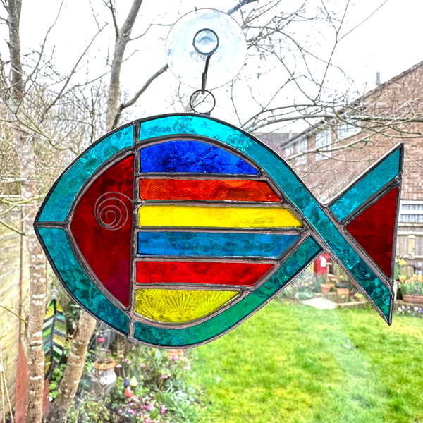 Stained Glass Striped Fish Suncatcher - Multi