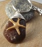 Amber Sea Glass with Gold Starfish Charm  Bag Charm Keyring K338