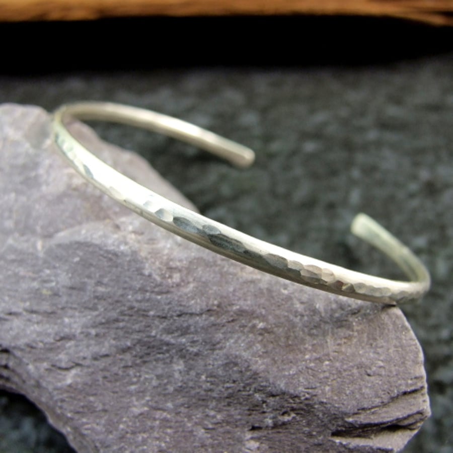 Sterling Silver Cuff Bangle. Hammered Satin Finish