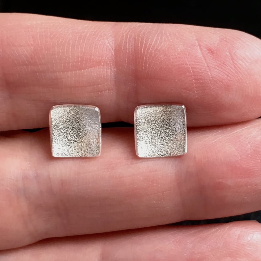Small Square Studs, Sterling Silver Earrings