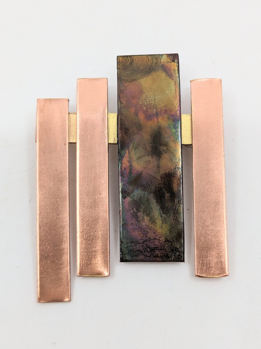 Copper Bars Brooch,large modern brooch,coloured copper brooch pin,7th anniversar