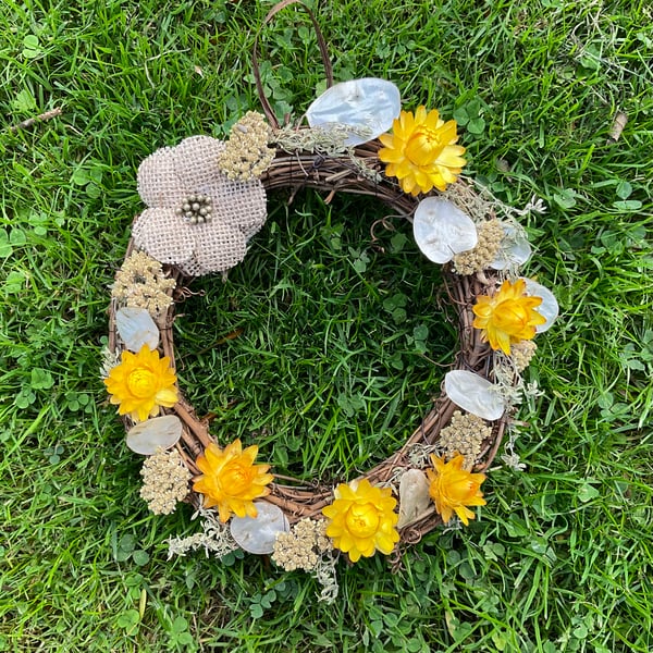 Hanging Dried Flower Wreath - Autumn Gold and yellow colours for home decor