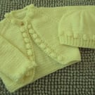 14" Lemon Baby Bobble Edged Cardigan And Hat Set