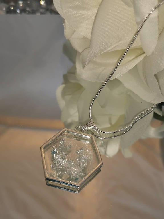 Resin Silver Hexagonal Pendant