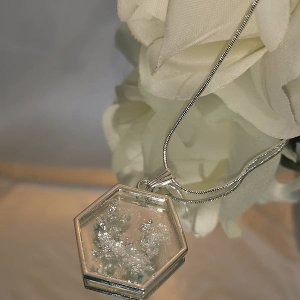 Resin Silver Hexagonal Pendant