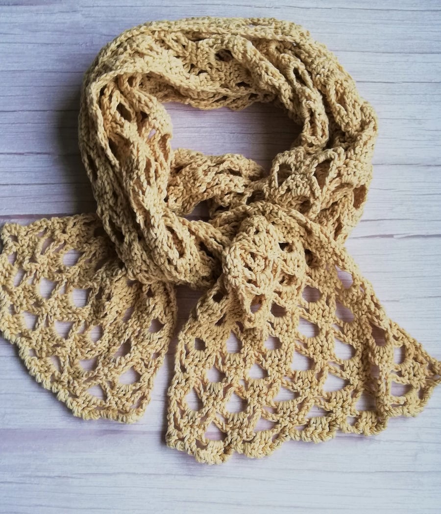 Rowan Pima Cotton Crochet Scarf in Sand