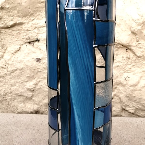 Ocean Breeze is an Art Deco 30cm Tall Stained Glass effect Flower Vase