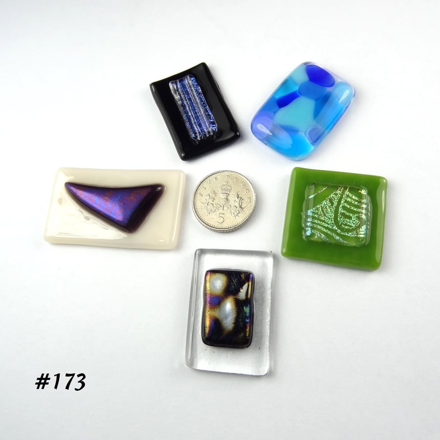 5 mixed glass cabochons, accessory glass, jewellery making, multicoloured (173)