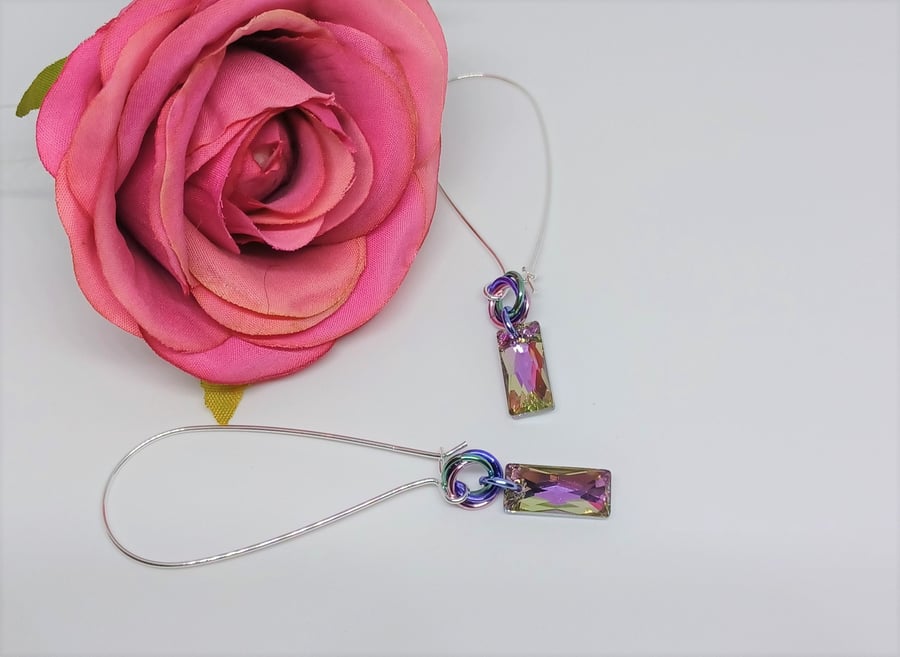 Pastel or Unicorn Coloured Mobius Rose with Crystal Drop Chainmaille Sterling Si