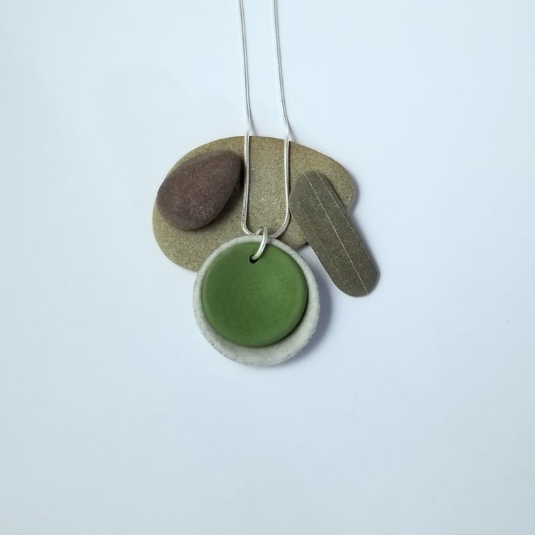 Necklacet CHOOSE COLOUR pink, yellow, green, Ceramic 2 Dome Pendant 3 UK Postage