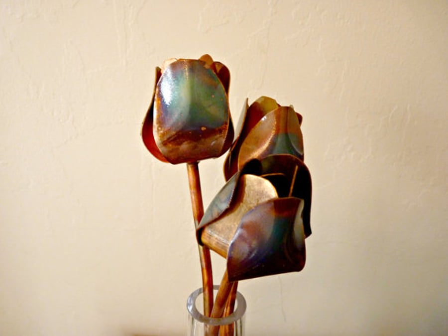 Copper tulips, metal flowers home decoration