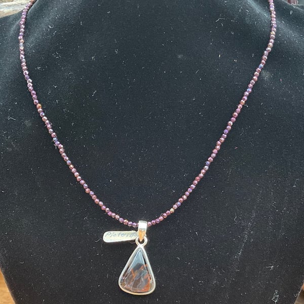 Pietersite pendant and free beaded chain