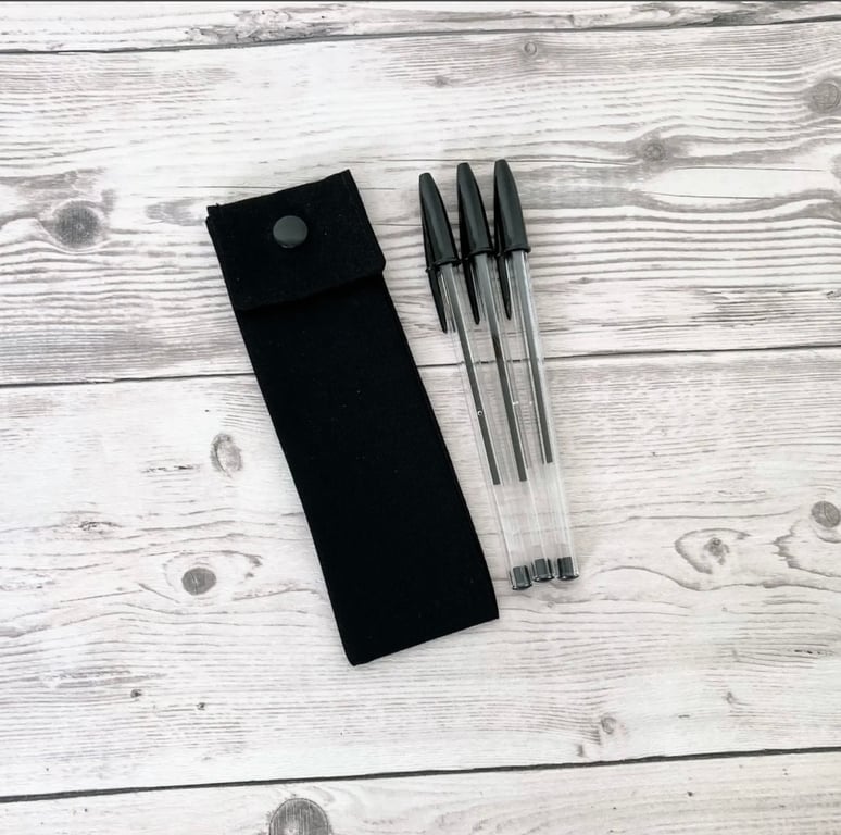 Cotton Fabric Pen Holder Pouch: Plain Black