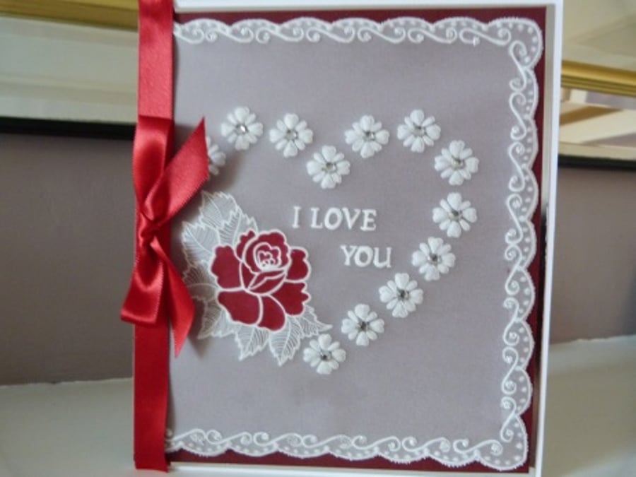 Romantic Rose Heart Parchment Card