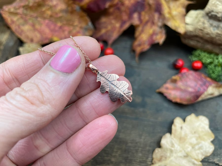 Rose Gold & Copper Oak Leaf Necklace