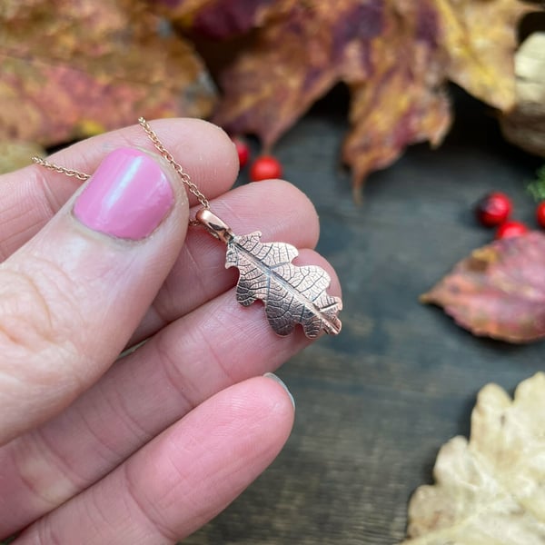 Rose Gold & Copper Oak Leaf Necklace