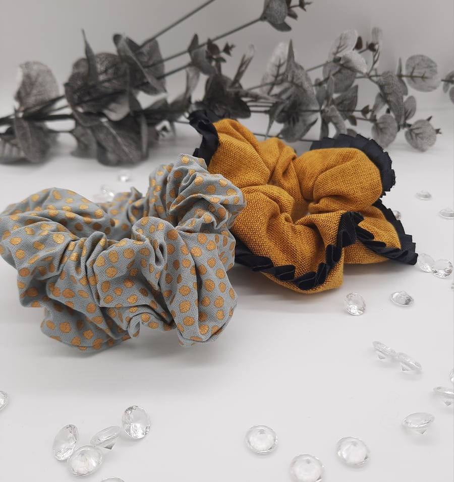 2 Large, gold theme scrunchies, free uk delivery.  