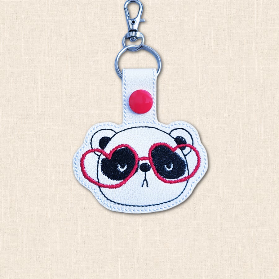 Kawaii Panda Keyring - Embroidered Animal Bag Charm with Glasses