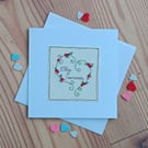 Personalised Valentine's Card with Embroidered Botanical Heart and Names