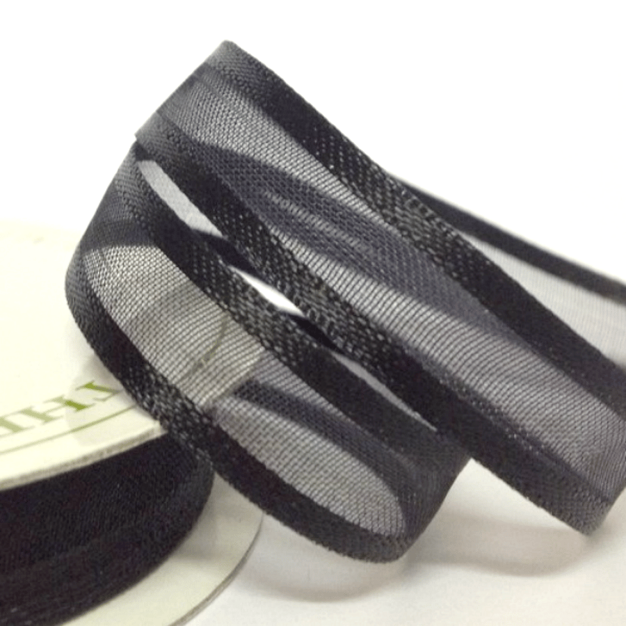 10mm Black Satin Sheer Ribbon