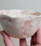 Ceramic bowl wth pink dots spots and ribbon handmade fluted scalloped dish.  - Image 3