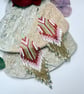 Handmade beaded boho fringe earrings in cerise, pink, pale pink and gold - Image 1