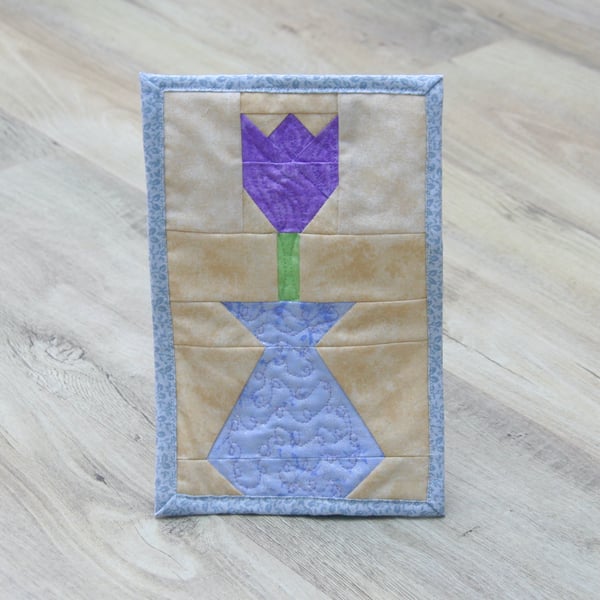 Purple Tulip in a Vase Fabric Mug Rug